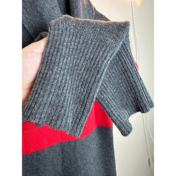 Athleta 100% Cashmere Tunic Red Gray Strip Sweater Cowl Turtleneck Sweater M - Picture 3 of 11